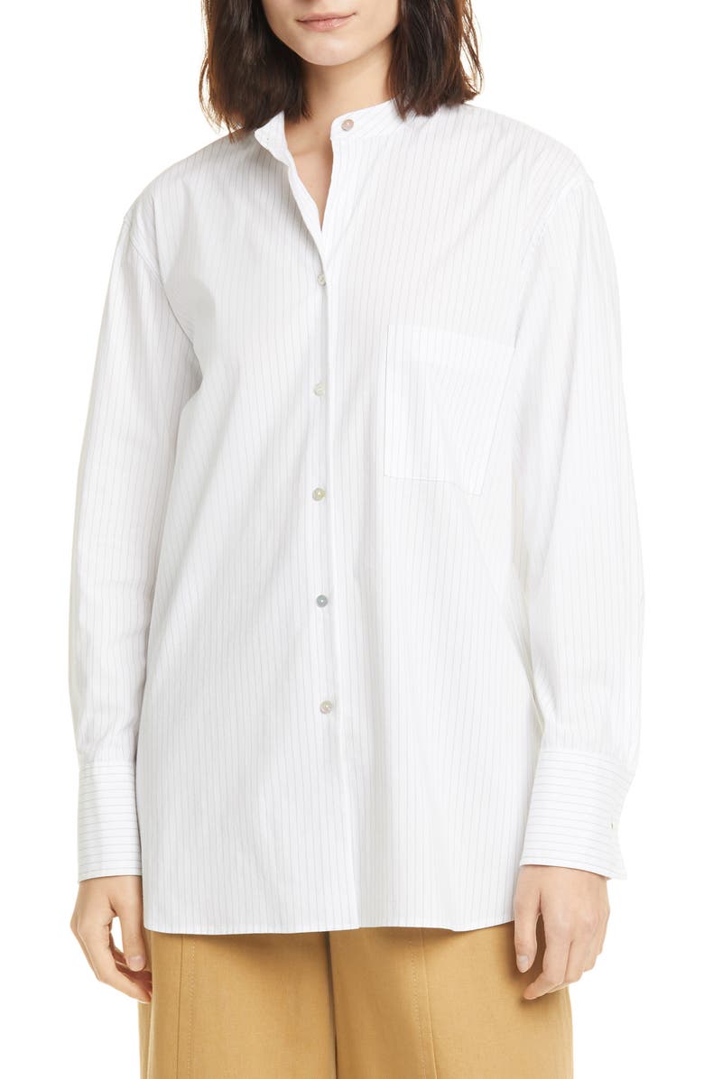 Vince Classic Stripe Band Collar Cotton Blend Shirt, Main, color,