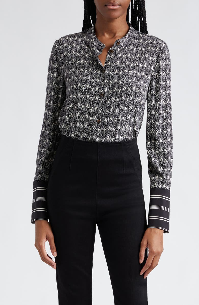 Veronica Beard Acacia Chevron Print Stretch Silk Tunic, Main, color, Black Off White