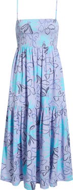 Billabong Tropical Daze Smocked Bodice Cotton Blend Midi Sundress
