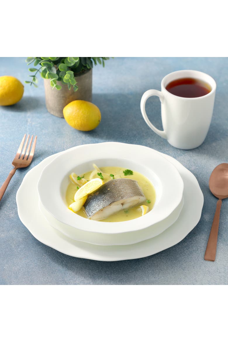 Eva 16 piece Wavy Edge Bone China Dinnerware Set, Alternate, color, White
