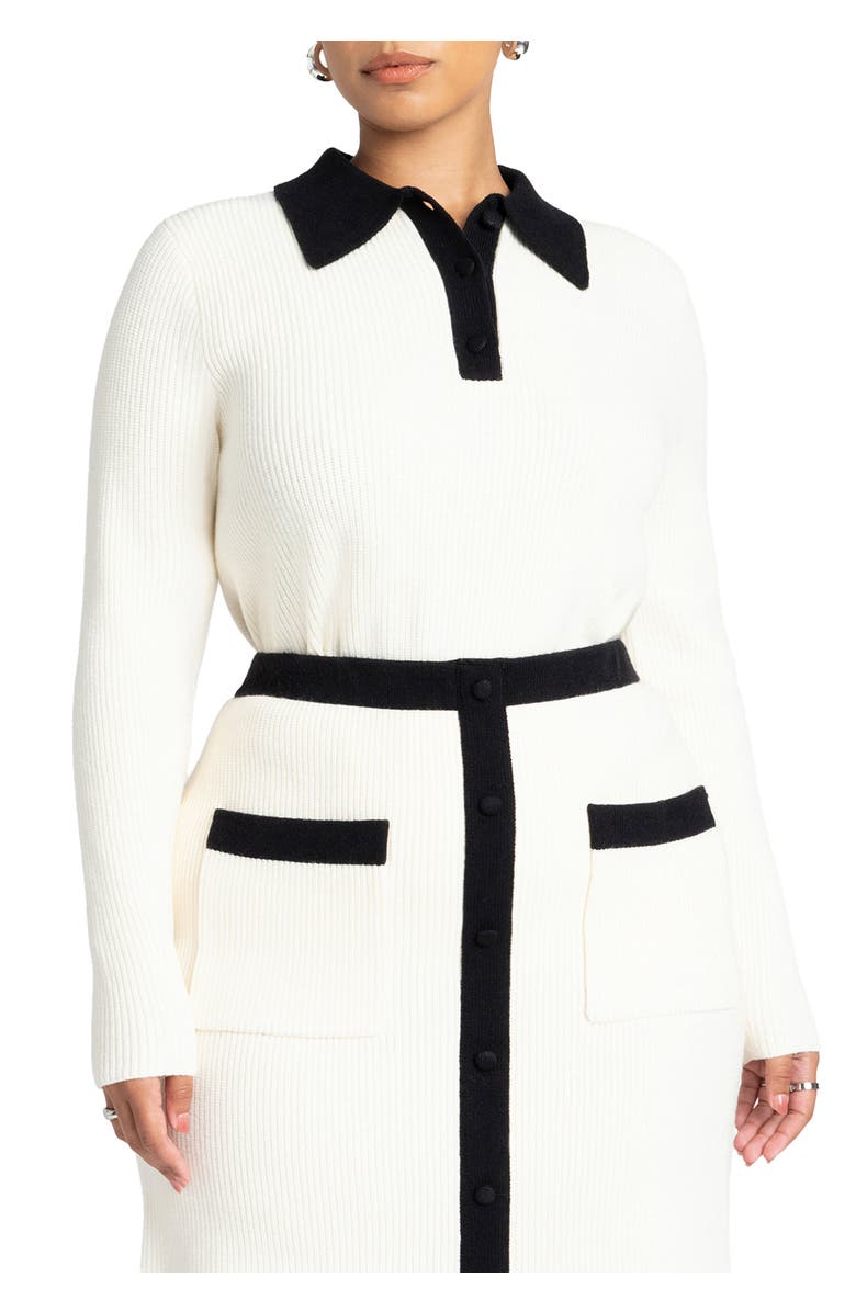 ELOQUII Henley Collared Sweater, Main, color, Cream And Black Onyx