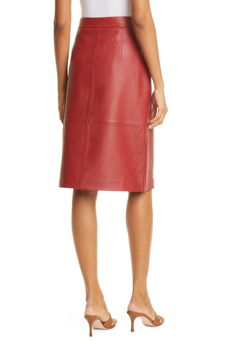 Snap Front Leather Pencil Skirt, Alternate, color, DARK RED