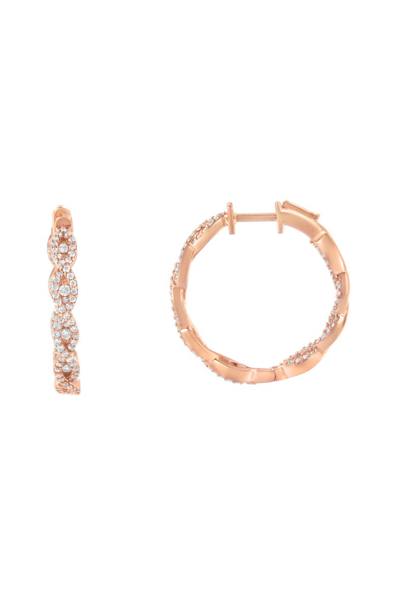 10K Rose Gold 1 cttw Diamond Hoop Earring, Alternate, color, Pink
