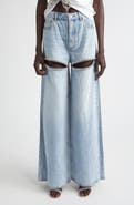 Area Crystal Slit Cotton Denim Wide Legs Jeans