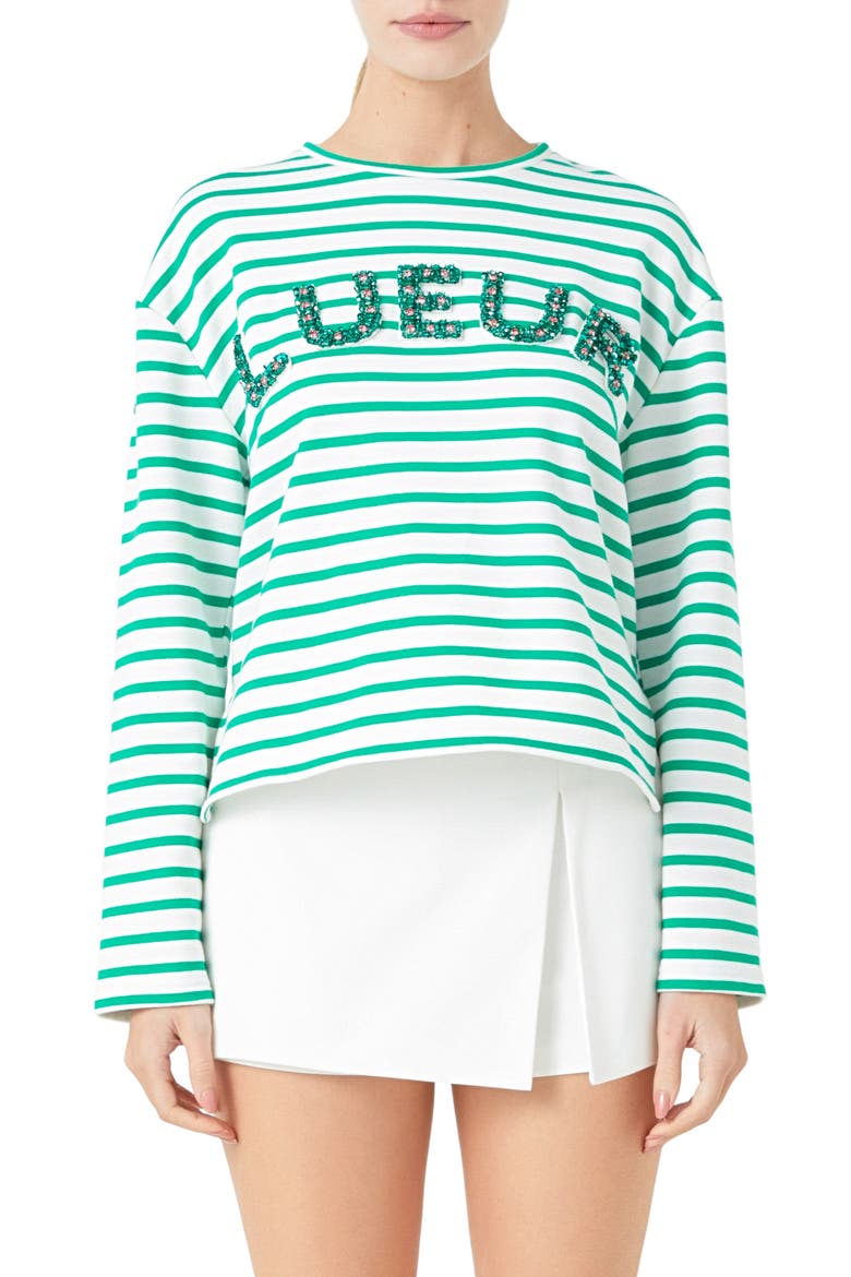 Lueur Stripe Long Sleeve Knit Top, Main, color, WHITE/ GREEN