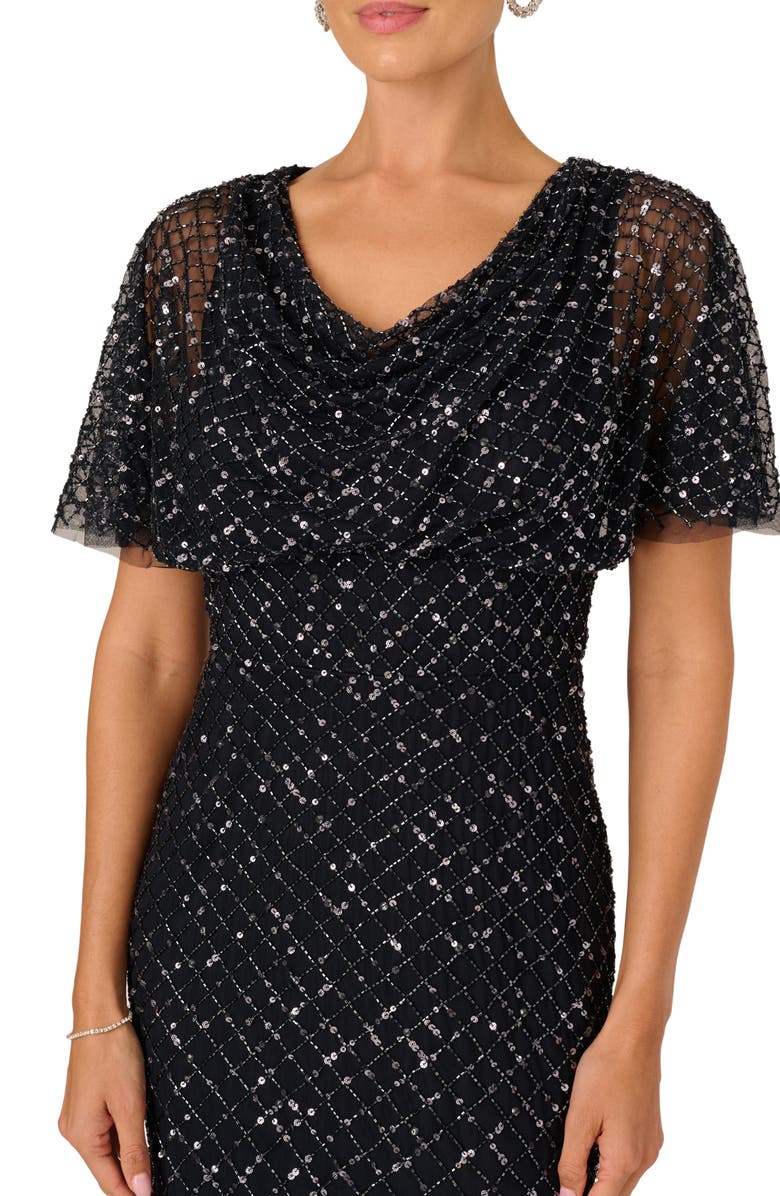 Adrianna Papell Beaded Cowl Neck Evening Gown, Alternate, color, Midnight