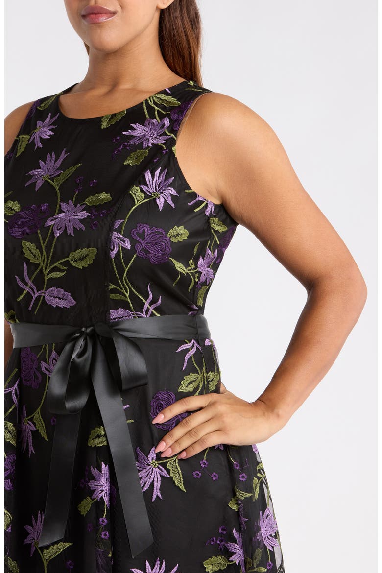 Floral Embroidered Sleeveless Midi Dress, Alternate, color, BLACK GRAPE