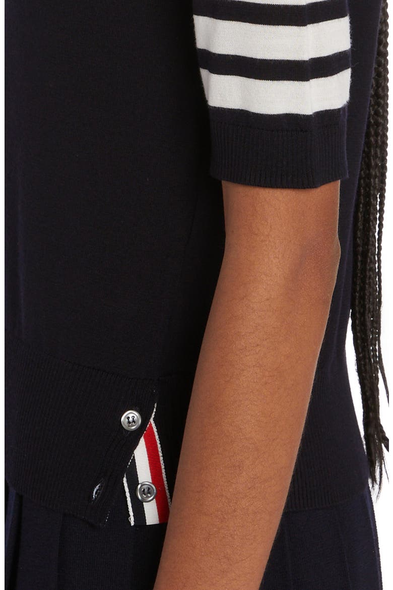 4-Bar Short Sleeve Stretch Merino Wool Turtleneck Sweater, Alternate, color, NAVY