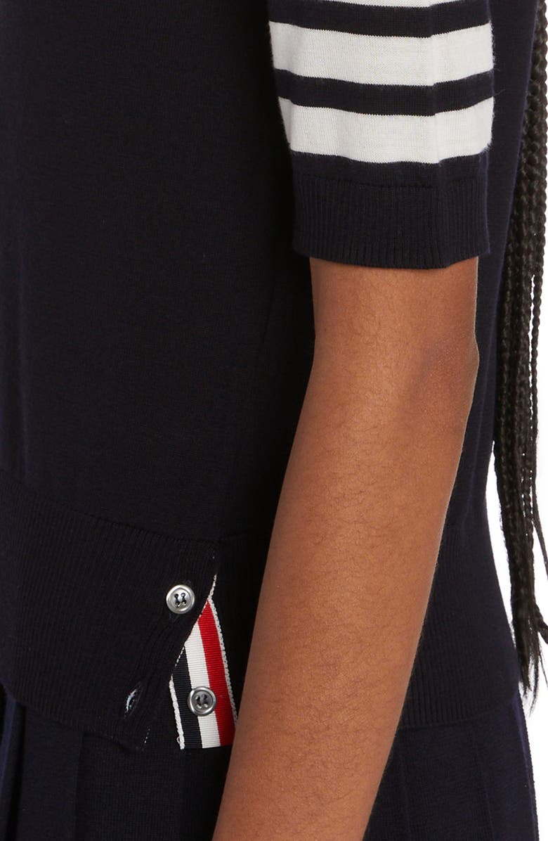 Thom Browne 4-Bar Short Sleeve Stretch Merino Wool Turtleneck Sweater, Alternate, color, Navy