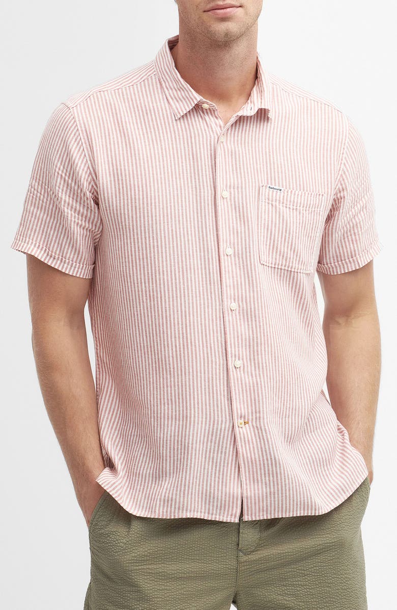 Barbour Deerpark Stripe Summer Fit Short Sleeve Button-Up Shirt, Main, color, Pink Clay