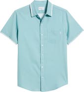 MAVRANS Crochet Trim Short Sleeve Performance Button-Up Shirt