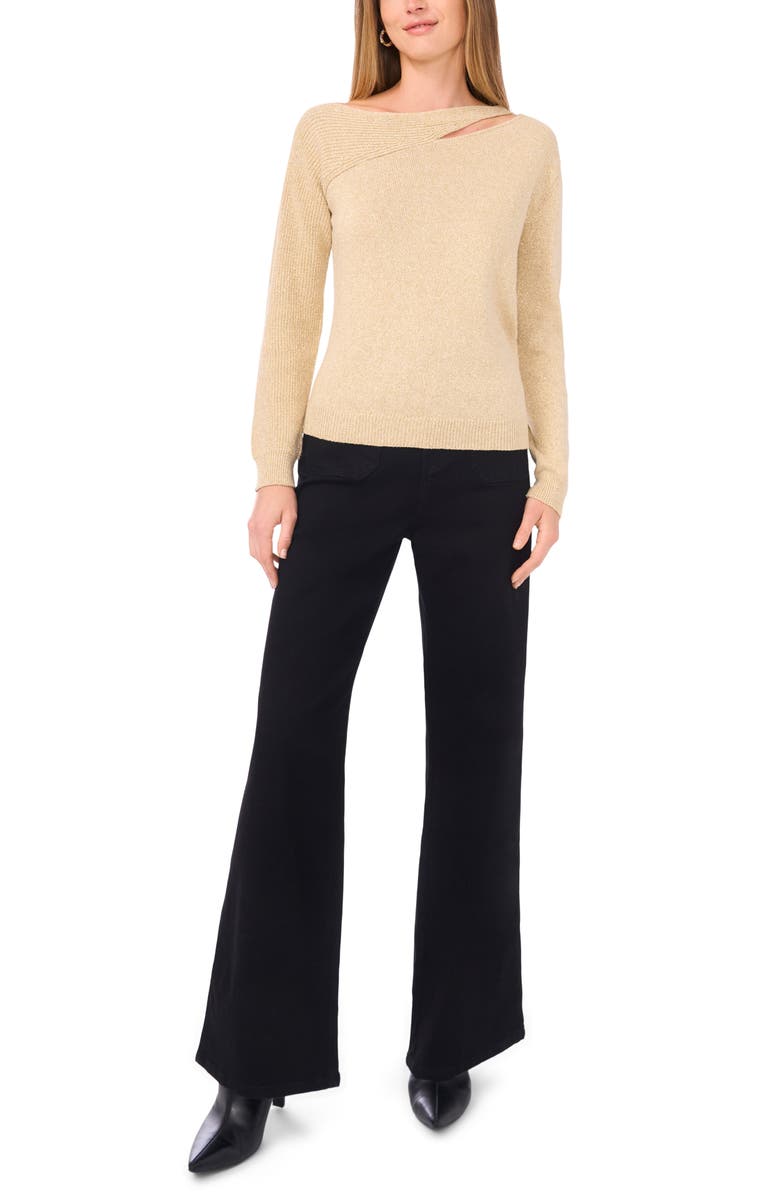 Vince Camuto Metallic Cutout Cotton Blend Sweater, Alternate, color, Metallic Gold