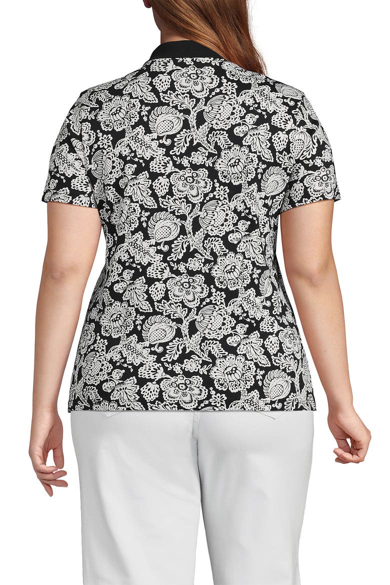 Plus Size Supima Cotton Polo Shirt, Alternate, color, Black/Ivory Floral Medley