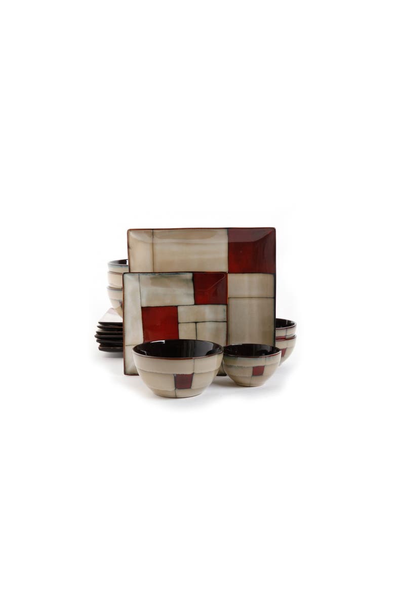 Gibson Azeal 16 Piece Double Bowl Dinnerware Set, Alternate, color, Beige