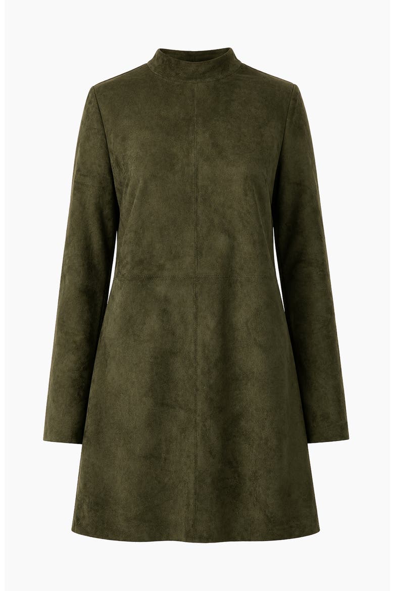 Faux-Suede Mock-Neck Long-Sleeve A-Line Mini Dress, Alternate, color, Olive Green