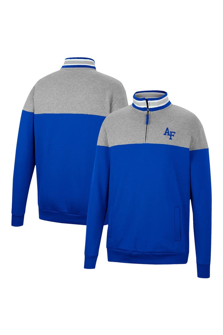 Men's Colosseum Heathered Gray/Royal Air Force Falcons Be the Ball Quarter-Zip Top, Main, color, Royal