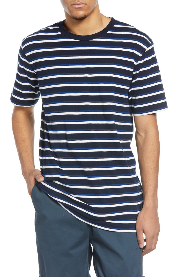 Longline Crewneck T-Shirt, Main, color, BLUE STRIPE