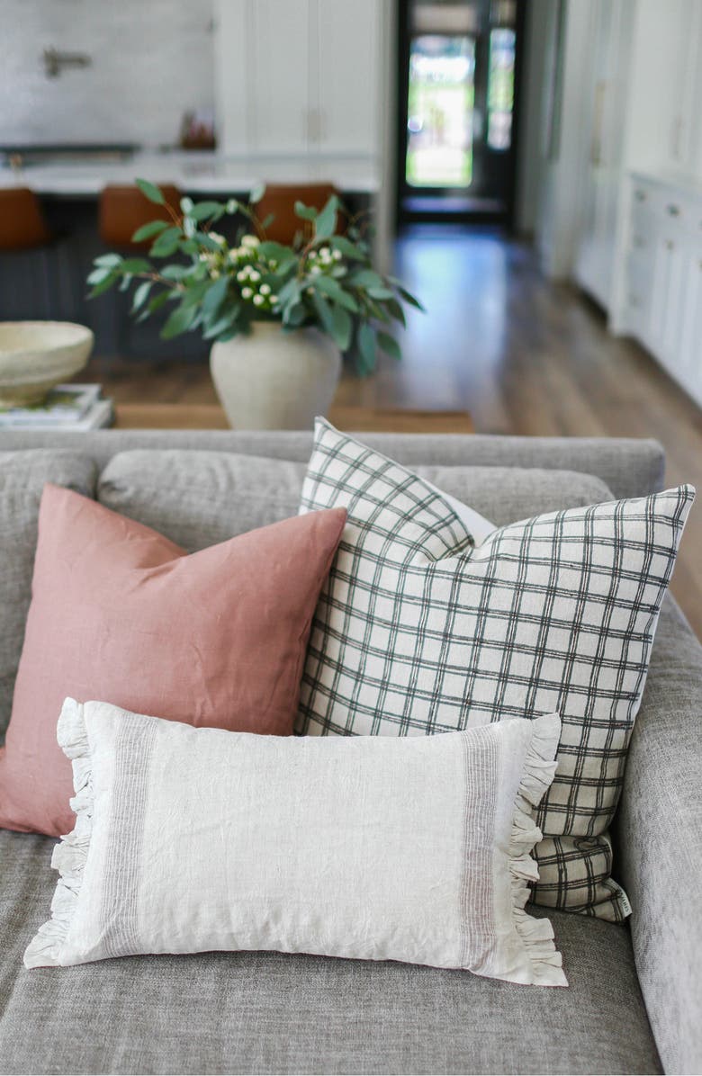 Linen & James Beck Blue Brown Plaid Pillow Cover, Alternate, color, Natural