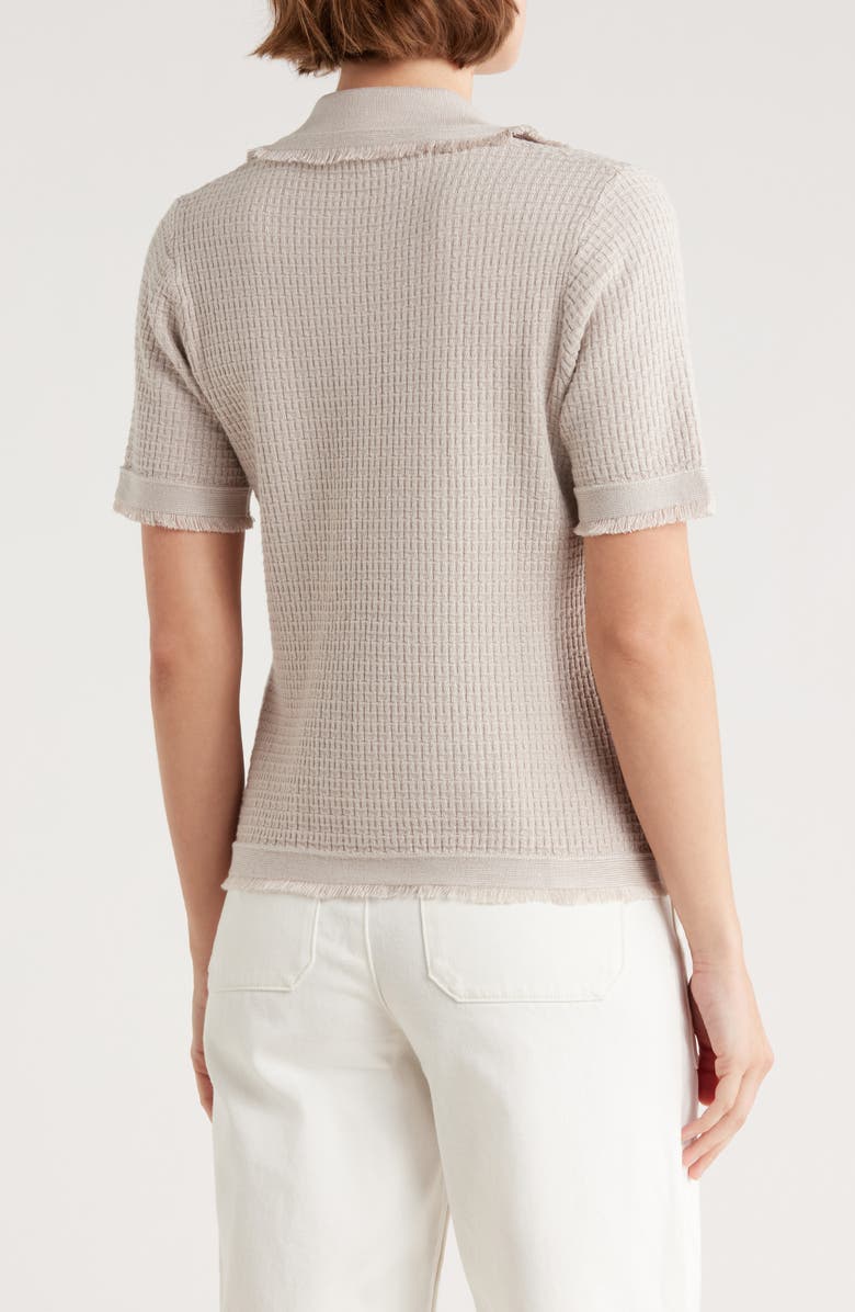 Adrianna Papell Frayed Edge Johnny Collar Polo, Alternate, color, Pebble