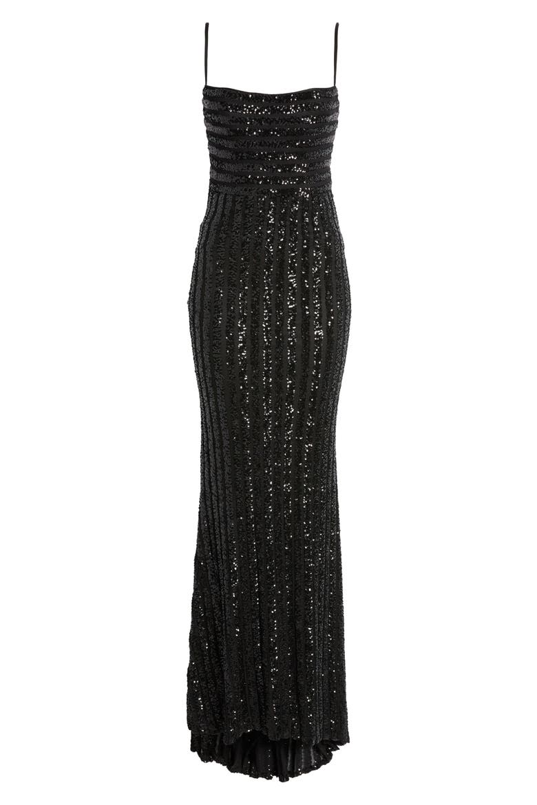 Modern Gown with Thick Line Sequin Fabric, Alternate, color, BLACK