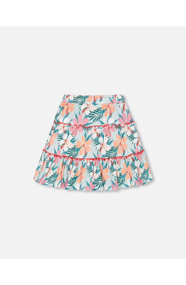 Deux par Deux Little Girl's Long Crinkle Peasant Skirt Blue Printed Beach Hibiscus, Alternate, color, 