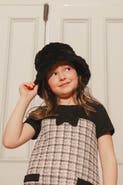 Deux par Deux Faux Fur Sateen Lined Wide Brim Bucket Hat