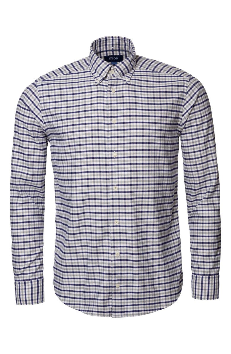 Eton Contemporary Fit Plaid Flannel Dress Shirt, Alternate, color, 