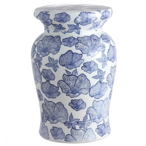 Jonathan Y Poppies 17.7" Ceramic Garden Stool In White/blue