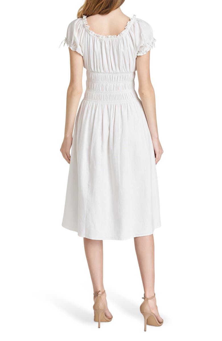 WAYF Adelina Shirred Linen Blend Midi Dress, Alternate, color, Ivory