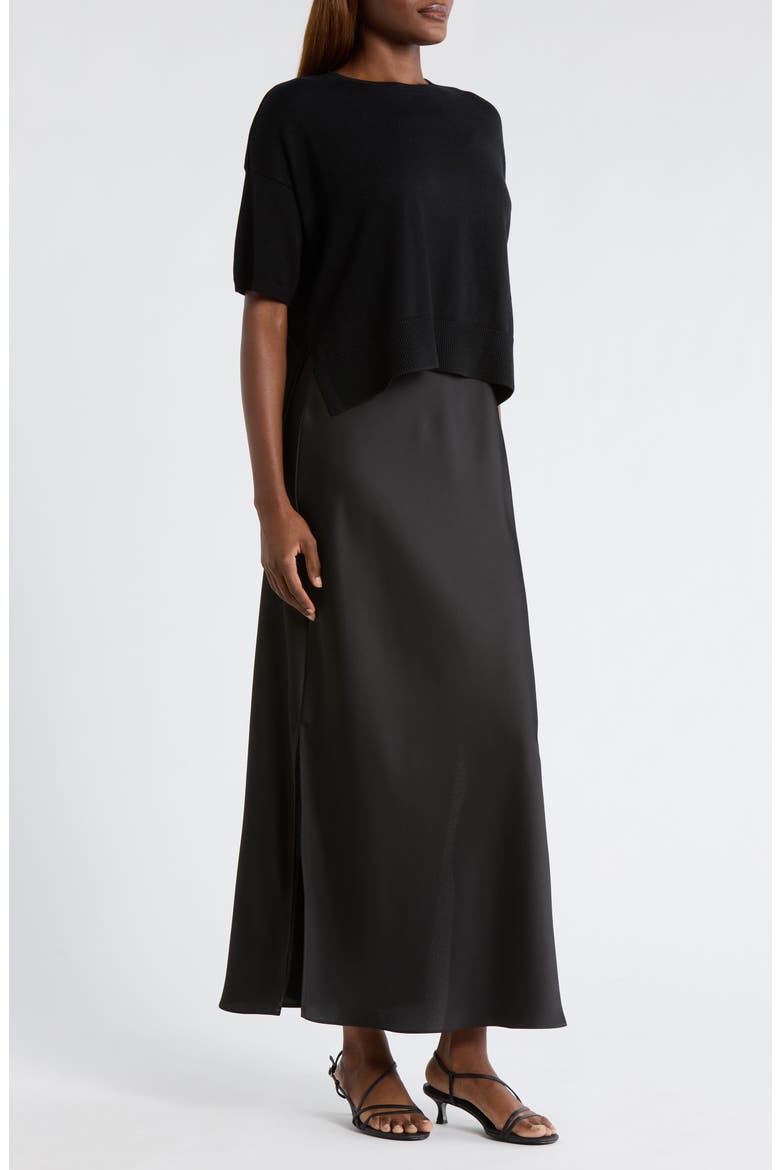 Dolman Sleeve Mixed Media Maxi Dress, Alternate, color, RICH BLACK