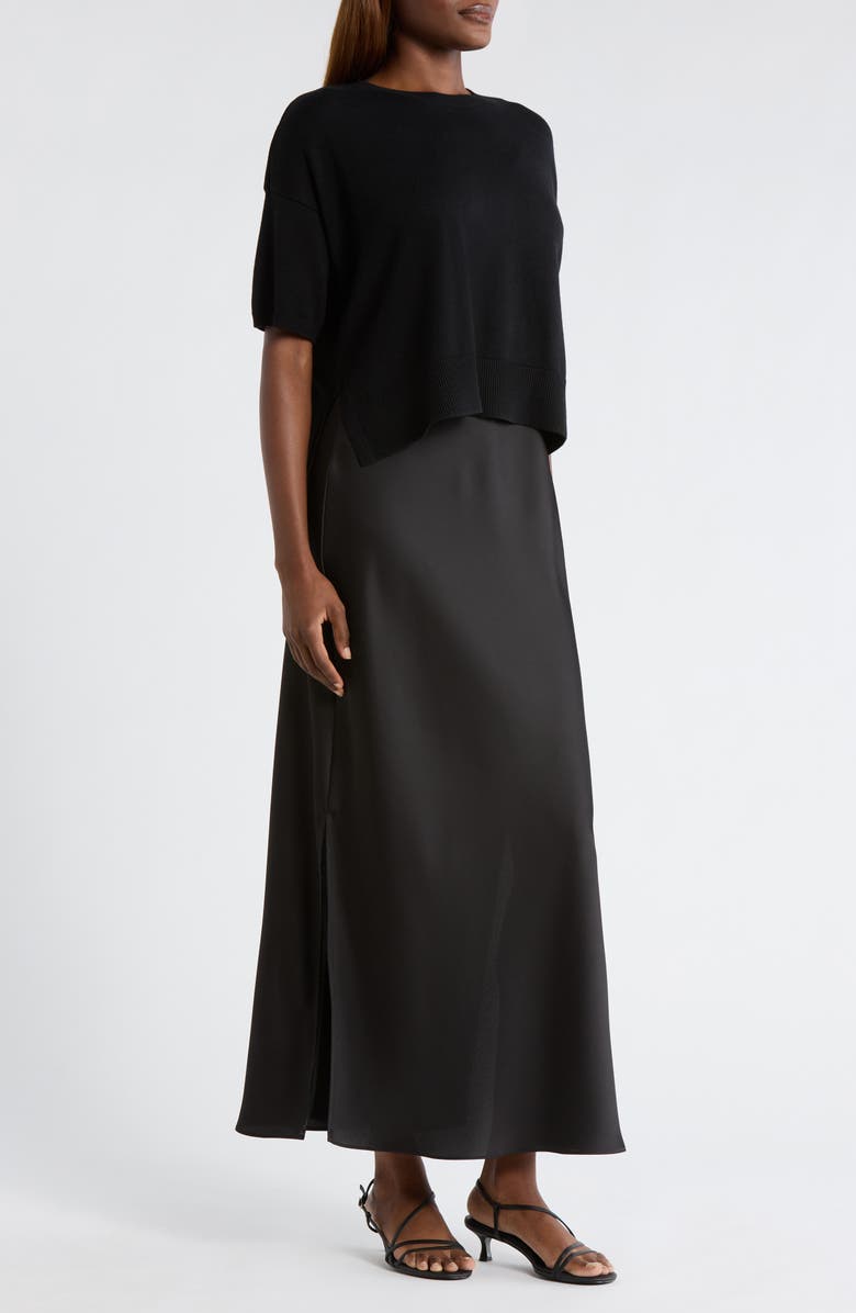 CeCe Dolman Sleeve Mixed Media Maxi Dress, Alternate, color, Rich Black