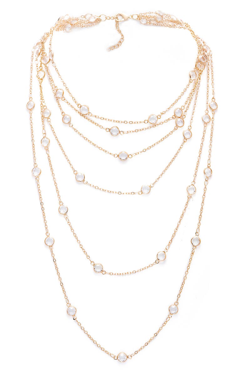 SAACHI Crystal Layered Necklace, Main, color, Gold