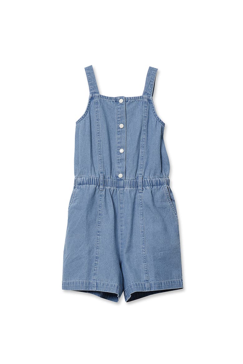 Girls Lightweight Denim Romper, Main, color, Meadow Blue