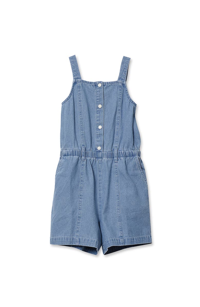Lands' End Girls Lightweight Denim Romper, Main, color, Meadow Blue