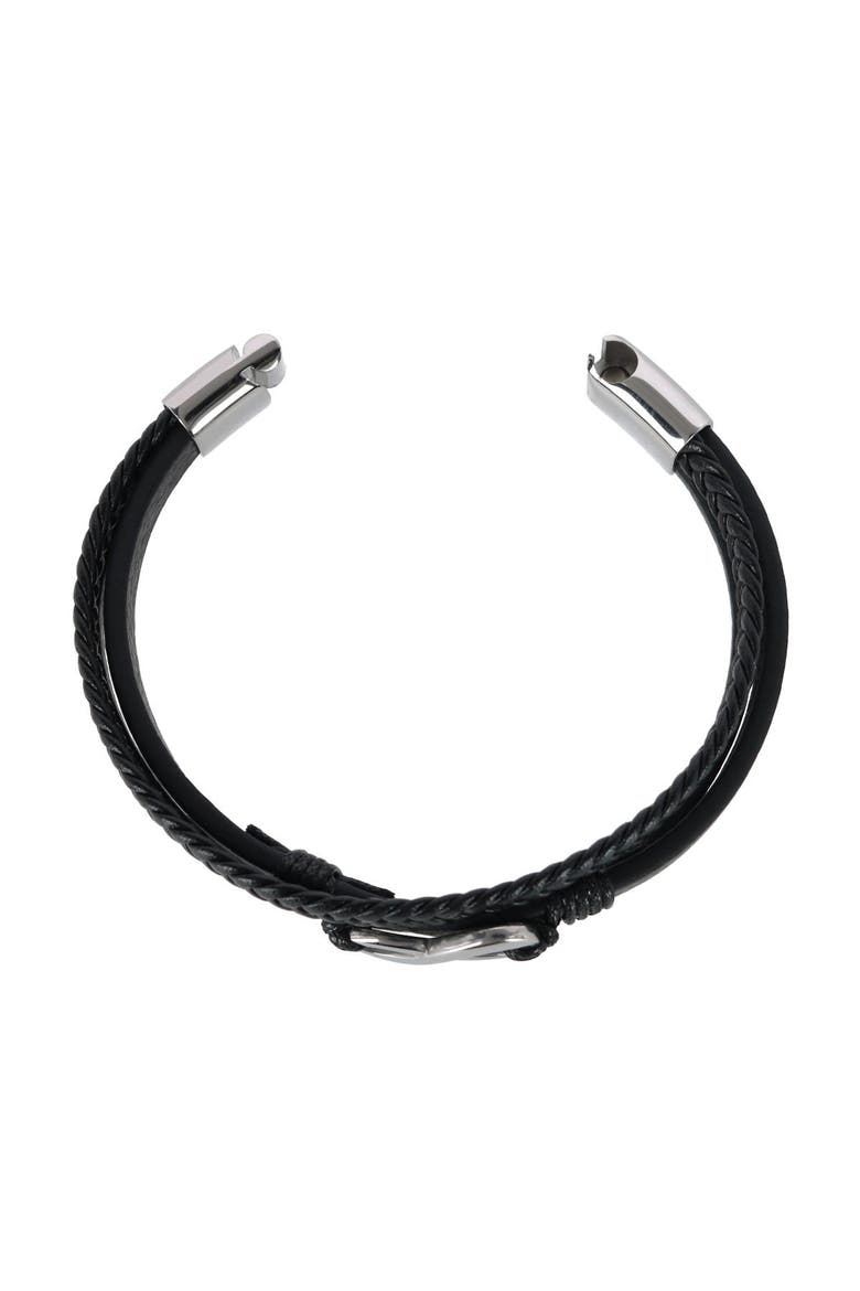 Loose Fit Infinity 3 Band Secure Clasp Leather Bracelet, Alternate, color, Silver