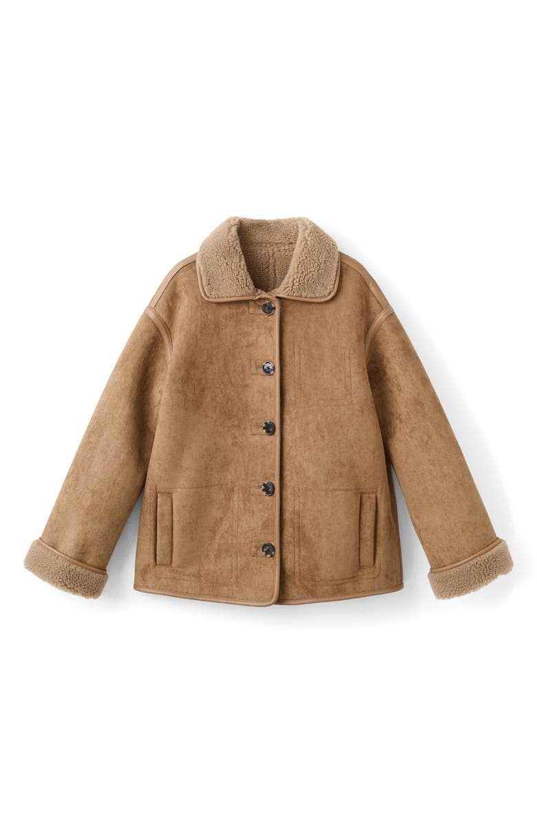 MANGO Faux Shearling Coat, Main, color, Medium Brown