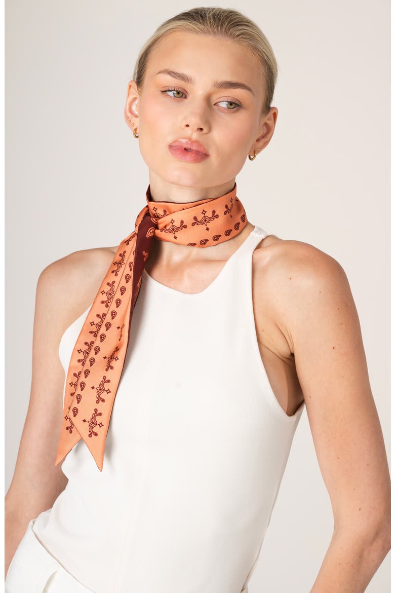 Silk Skinny Scarf Scarlet Paisley, Alternate, color, Red