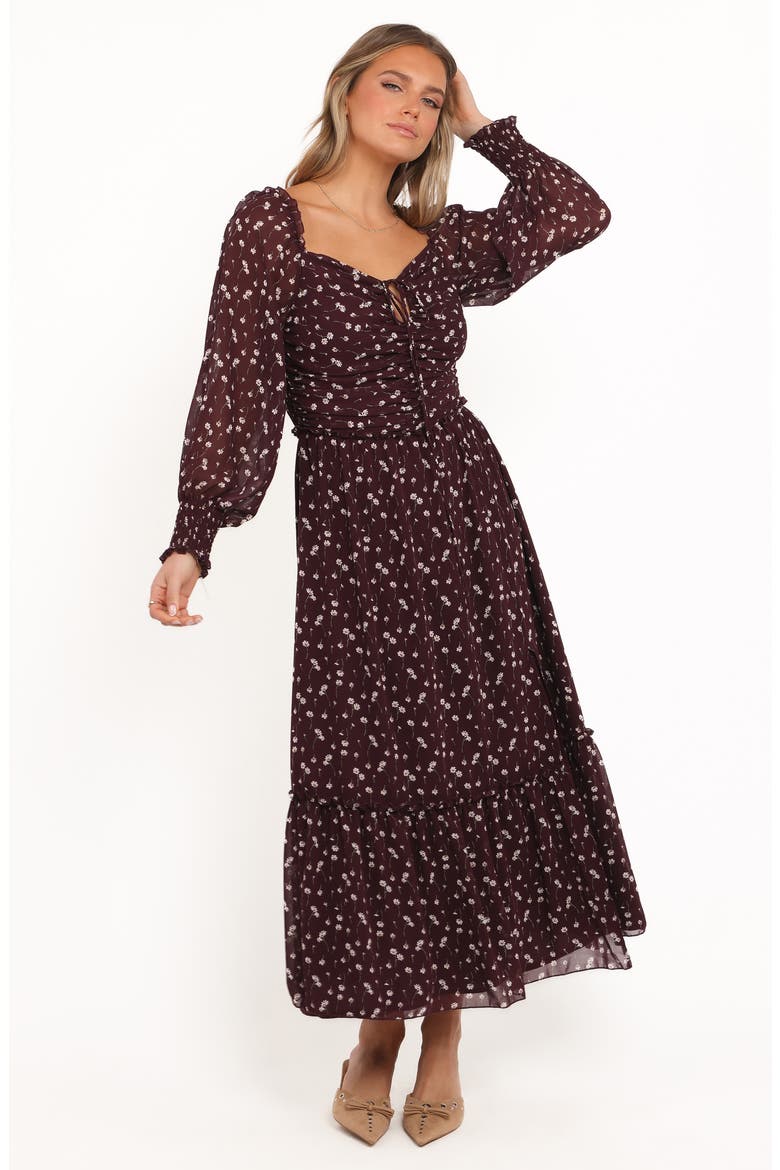 Keziah Floral Long Sleeve Midi Dress, Alternate, color, BURGUNDY FLORAL