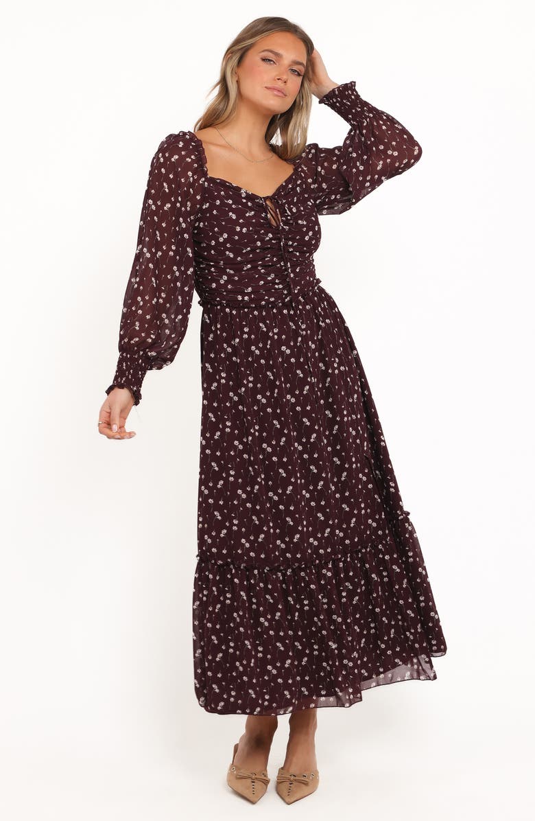 Petal & Pup Keziah Floral Long Sleeve Midi Dress, Alternate, color, Burgundy Floral
