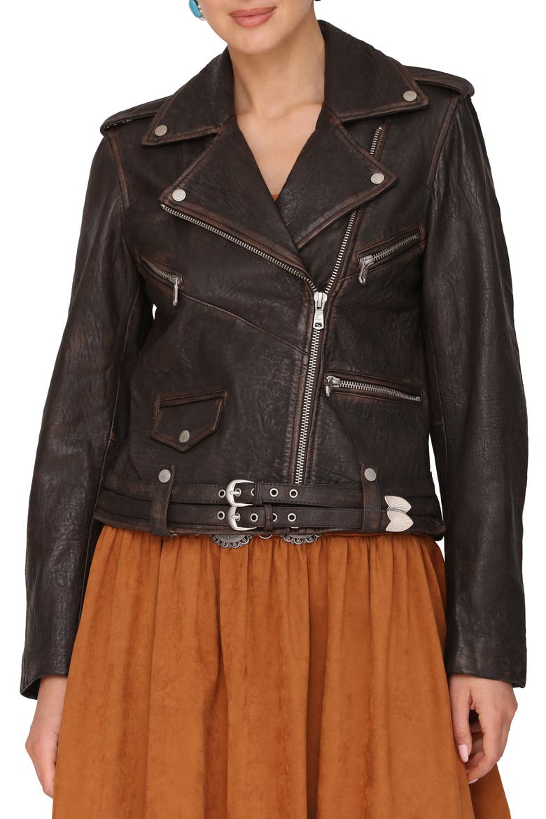 Relaxed Leather Moto Jacket, Alternate, color, COGNAC