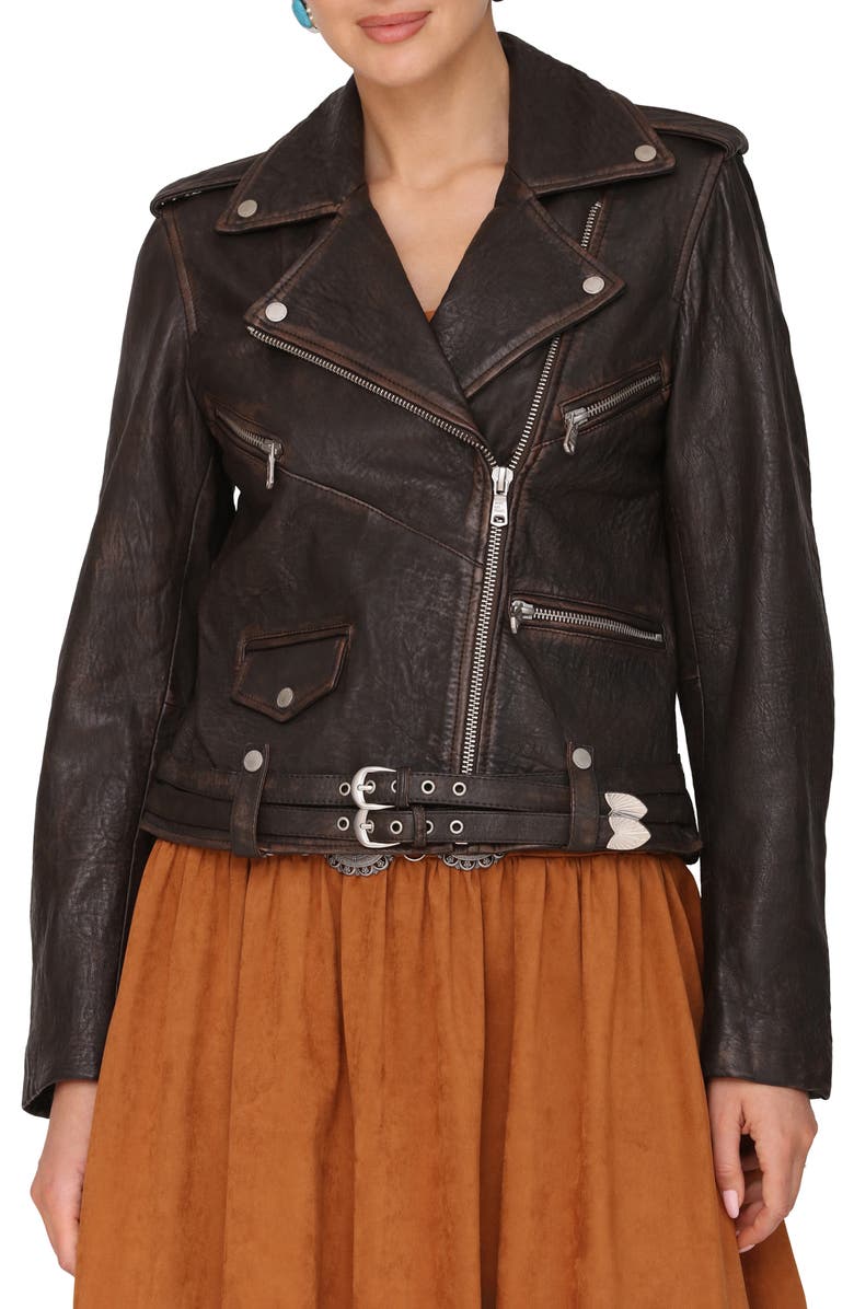Avec Les Filles Relaxed Leather Moto Jacket, Alternate, color, Cognac