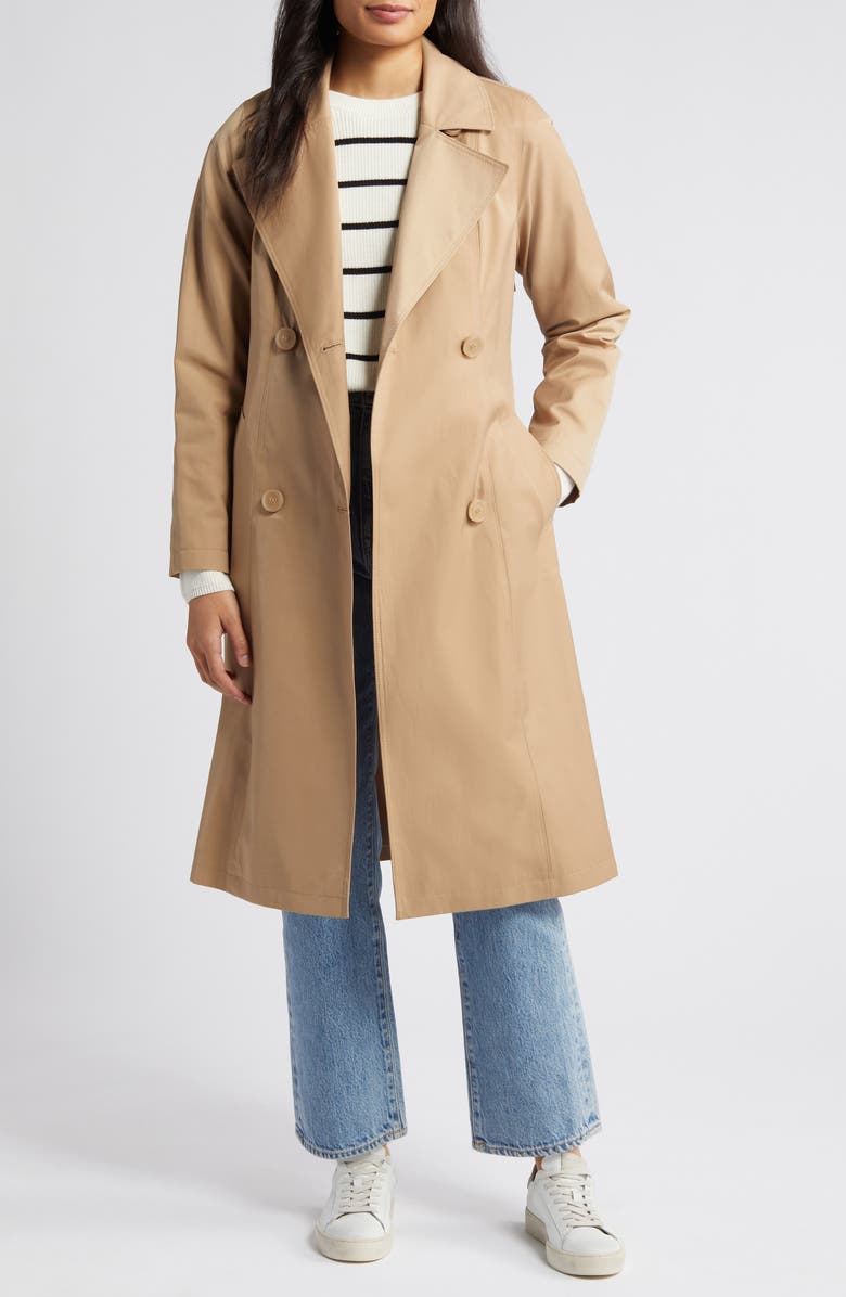 Via Spiga Water Repellent Double Breasted Cotton Blend Trench Coat, Alternate, color, Camel/ Cream