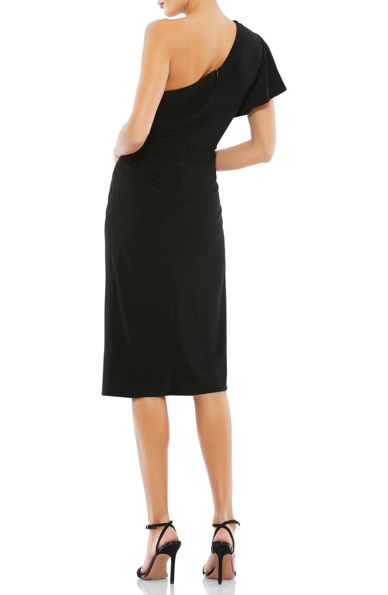 Mac Duggal Women's One Shoulder Midi Length Jersey Dress, Alternate, color, Black