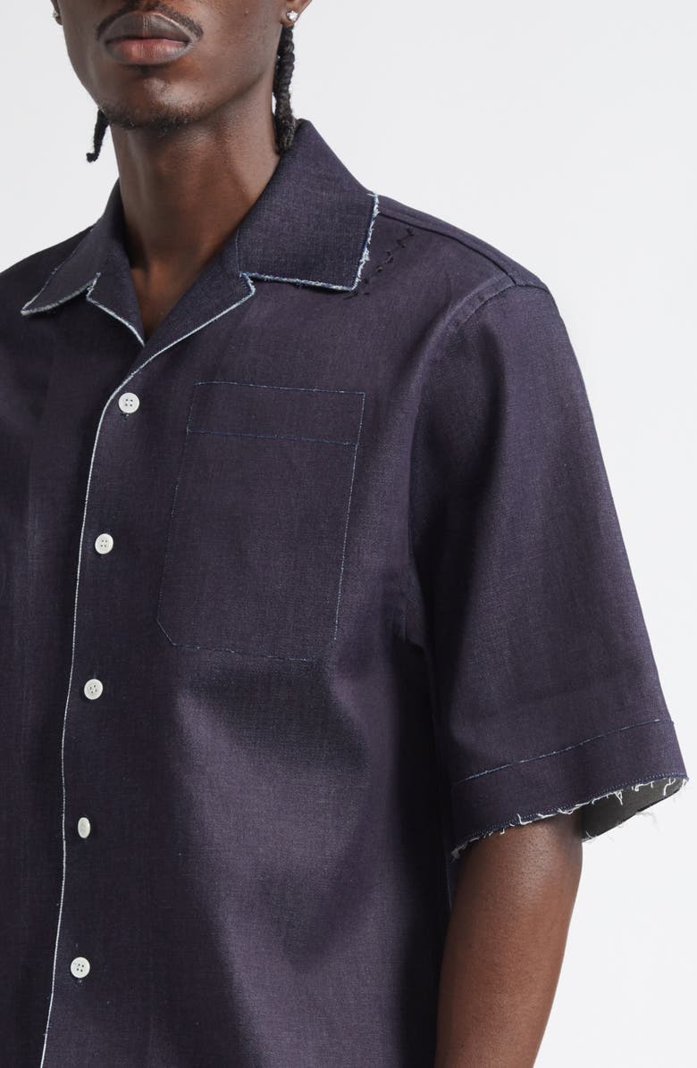 Marni Trompe l'Oeil Stretch Denim Bowling Shirt, Alternate, color, Unb99 Blue/ Black