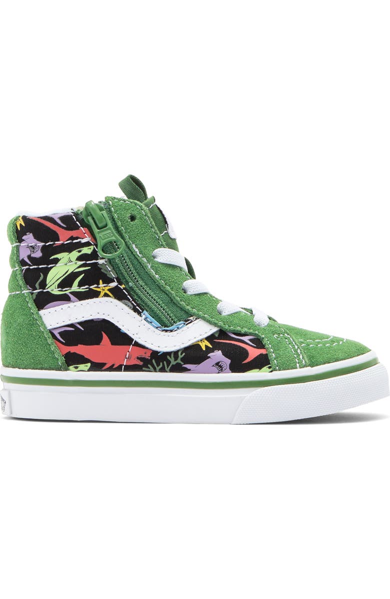Vans Kids' Sk8-Hi Reissue Side Zip Sneaker, Alternate, color, Glow Sharks Green/ Multi