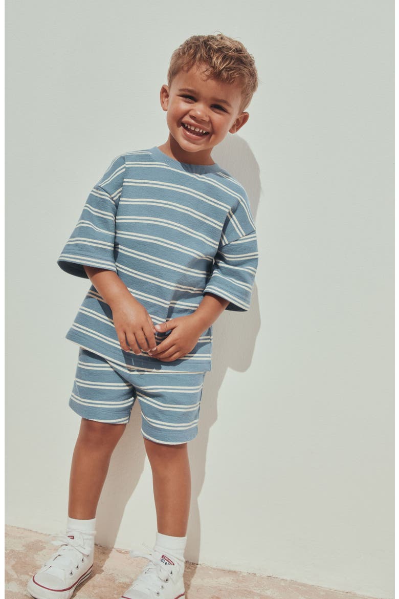 Kids' Stripe Jersey Cotton T-Shirt & Shorts Set, Alternate, color, BLUE