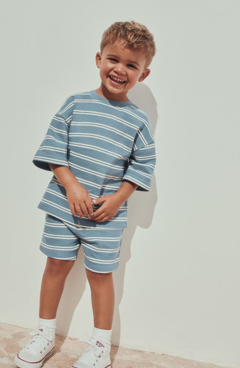 NEXT Kids' Stripe Jersey Cotton T-Shirt & Shorts Set, Alternate, color, Blue
