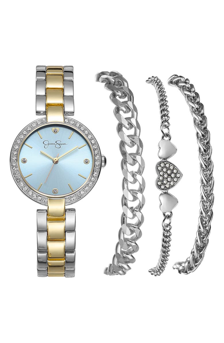 Jessica Simpson Two-Tone Bracelet Watch Set, Main, color, Two Tone