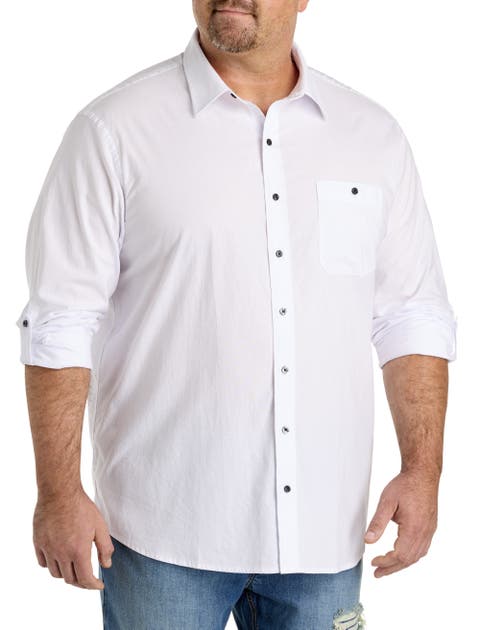 Big & Tall Washed Oxford Rolled-Sleeve Sport Shirt