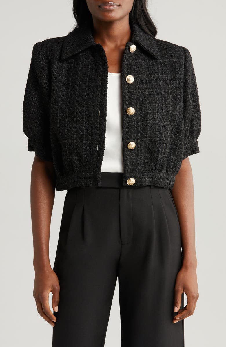 L'AGENCE Cove Tweed Crop Jacket, Main, color, Black